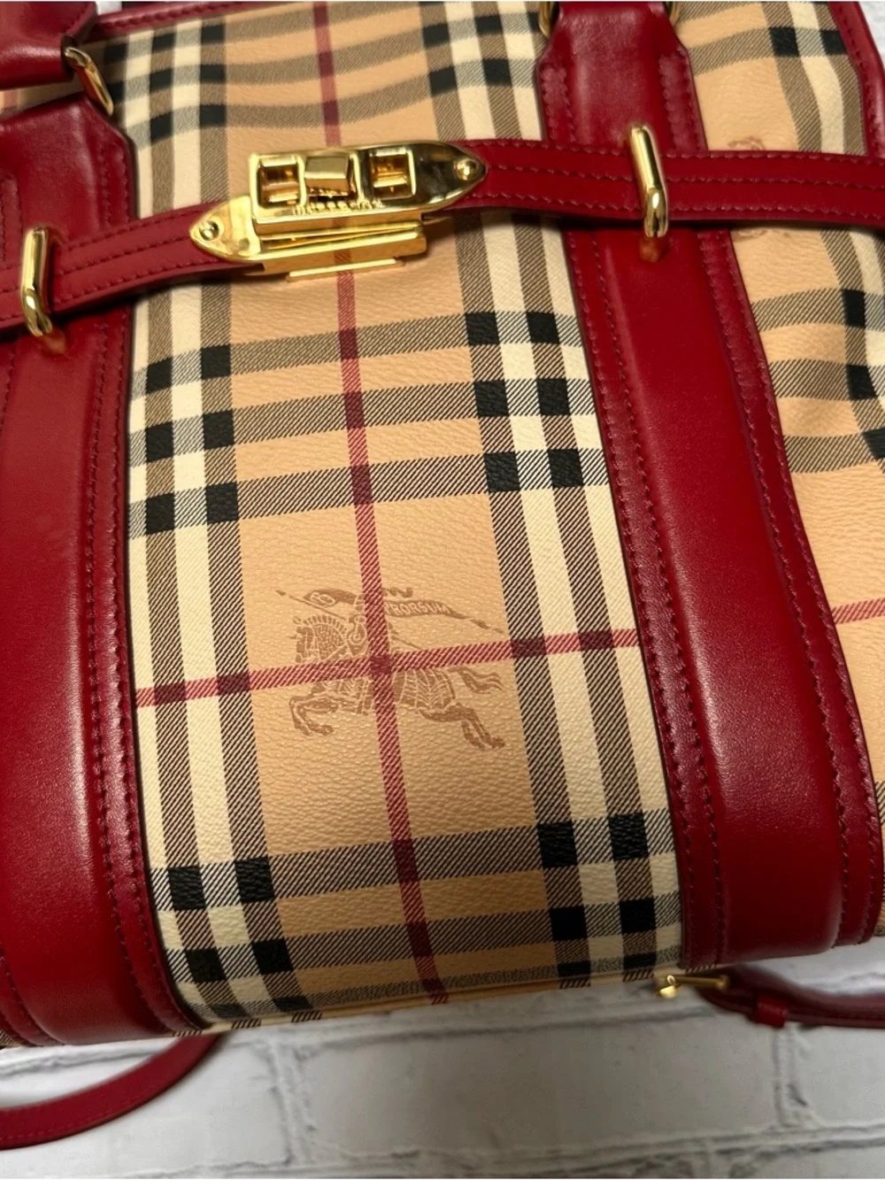 Burberry Brown Haymarket Check Patent Leather Portrait Minford Tote Bag - Picture 4 of 16